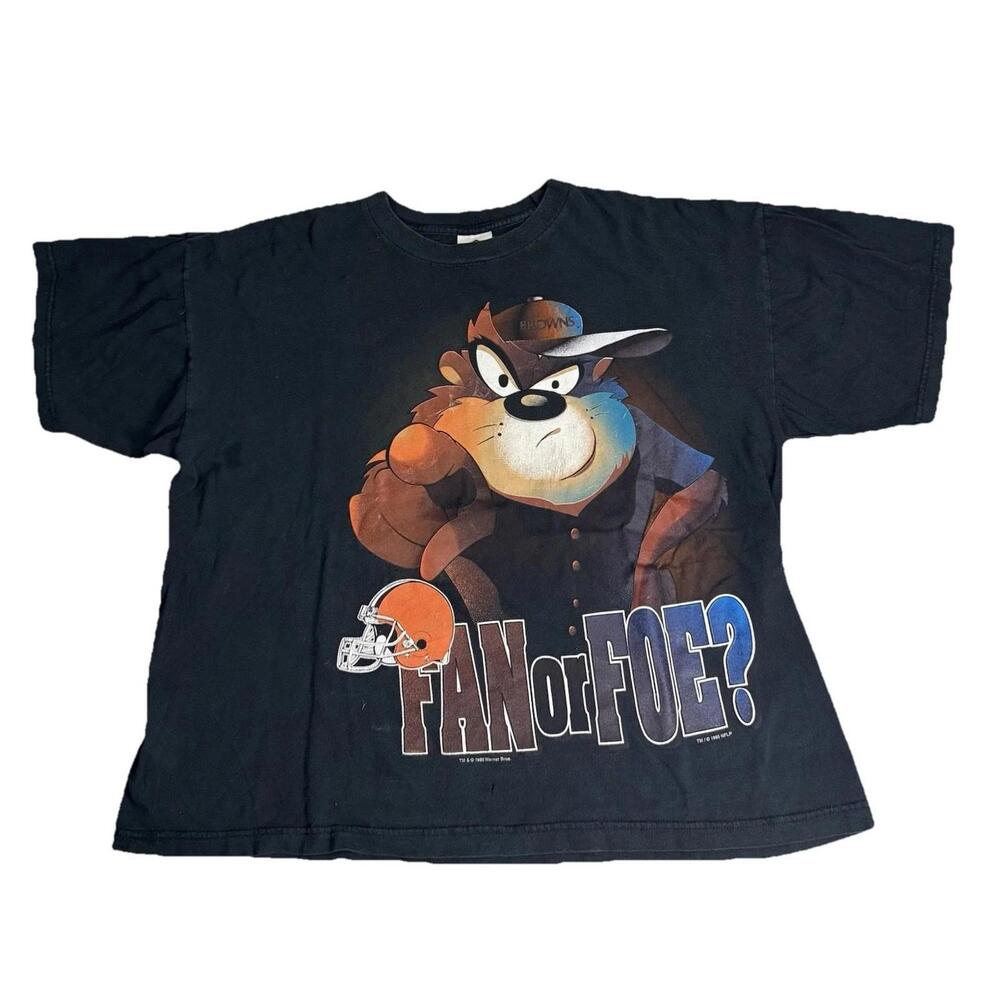 Vintage Cleveland Browns Looney Tunes Doublesided Taz Bugs Bunny T Shirt 1995 XL
